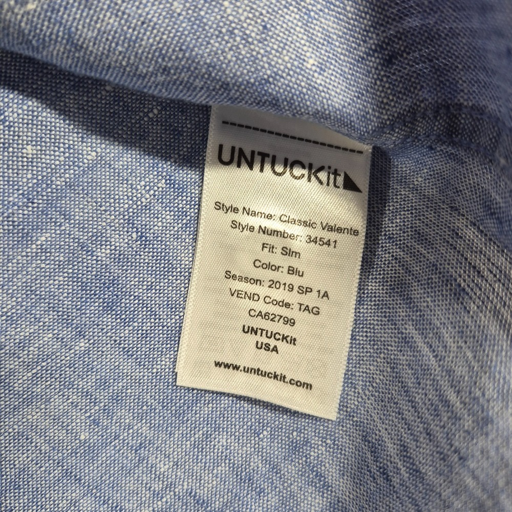 UNTUCKit Shirt Men's Large Blue 100% Linen Classic Valente Slim Fit Short Sleeve - Picture 6 of 10